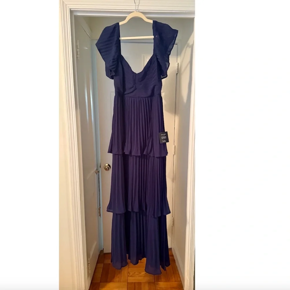 Lulu's Notorious Charm Navy Blue Flutter Sleeve Maxi Dress - Picture 3 of 5